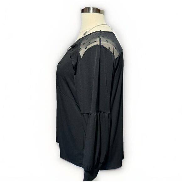 Adrianna Papell Shirt Womens Medium Black Heart Mesh Ruffle Yoke Top Blouse NWT - Picture 2 of 10
